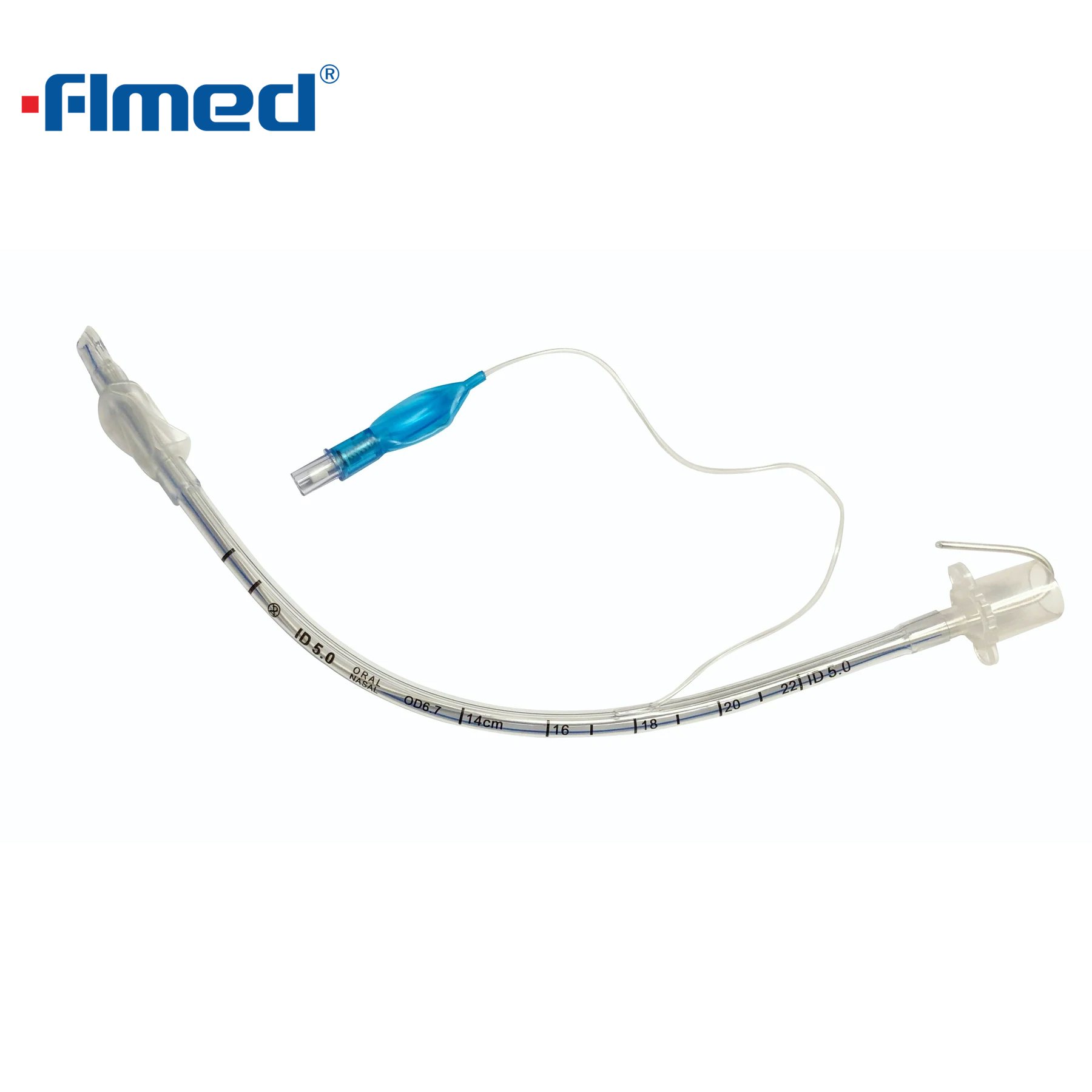Tubo endotraqueal, manguito de sello suave, oral/nasal, PVC siliconizado, ID de 7.0 mm, 9.6 mm OD, 30 mm de brazalete