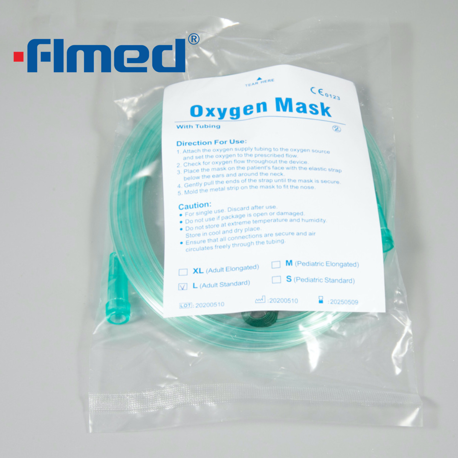 Máscara de oxígeno desechable para adultos, alta concentración, tubo de 7 '
